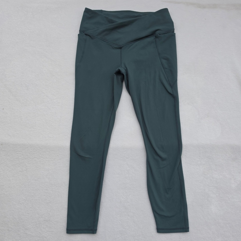 Fabletics PureLuxe Crossover High Waisted Pocket Leggings Green Medium